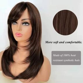 img 2 attached to Enhance Your Look With Auflaund'S Long Straight Brown Wig - 21 Inches Heat Resistant Hair Replacement With Side Bangs For Daily Wear