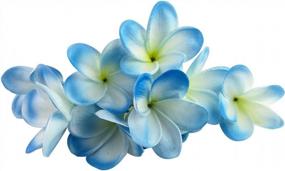 img 3 attached to 🌺 Pack of 10 Lifelike Artificial Plumeria Frangipani Flower Bouquets for Wedding, Home, and Party Decoration - Real Touch, Winterworm (Light Blue)
