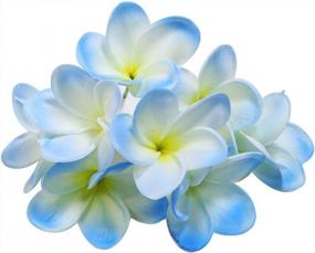 img 4 attached to 🌺 Pack of 10 Lifelike Artificial Plumeria Frangipani Flower Bouquets for Wedding, Home, and Party Decoration - Real Touch, Winterworm (Light Blue)