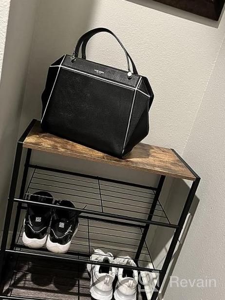 img 1 attached to Rustic Brown 4-Tier Metal Shoe Rack With MDF Wood Top Board, Entryway Shoe Tower Storage Organizer For Hallway, Closet, Bedroom & Living Room review by Stephen Johnson