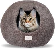 🐱 large chiby cat cave bed ~ indoor cat house for eco-friendly cats ~ hand-felted with 100% natural new zealand wool in brown solid color logo