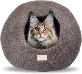 img 4 attached to 🐱 Large CHIBY Cat Cave Bed ~ Indoor Cat House for Eco-Friendly Cats ~ Hand-Felted with 100% Natural New Zealand Wool in Brown Solid Color