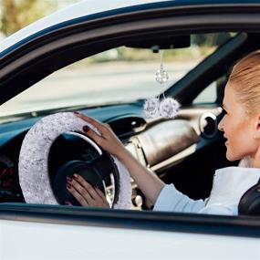 img 1 attached to 6 Pieces Fluffy Car Accessories Set Fluffy Steering Wheel Cover Soft Fuzz Handbrake Cover Gear Shift Cover Bling Car Mirror Fuzz Car Decoration 2 Pieces Bling Car Pad (Short Hair