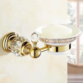 img 2 attached to OWOFAN Soap Holder With White Ceramics Dish Bath Storage Shelf Crystal Bathroom Accessories Brass Gold HK-31K