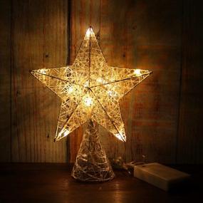img 3 attached to CVHOMEDECO. White Tree Top Star With Warm White LED Lights And Timer For Christmas Ornaments And Holiday Seasonal Décor, 8 X 10 Inch