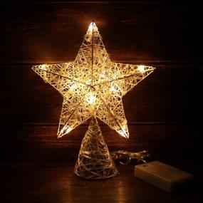 img 1 attached to CVHOMEDECO. White Tree Top Star With Warm White LED Lights And Timer For Christmas Ornaments And Holiday Seasonal Décor, 8 X 10 Inch