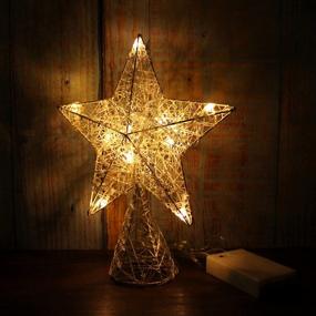 img 2 attached to CVHOMEDECO. White Tree Top Star With Warm White LED Lights And Timer For Christmas Ornaments And Holiday Seasonal Décor, 8 X 10 Inch