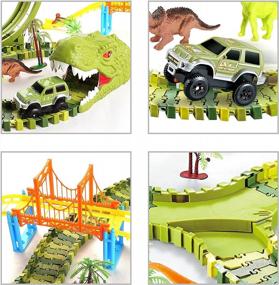 img 2 attached to Dinosaur Race Car Track Toys, 320 Pcs Create Dinosaur World Race 2 Cars, Flexible Tracks With 360 Loop And Turntable Playset, 2 Sounding Dinosaur Head, Gift For Kids Ages 3 4 5 6 Year Old Boys Girls