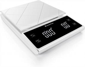 img 4 attached to Кофейные весы KitchenTour с таймером - цифровые многофункциональные весы с высокой точностью 3 кг / 0,1 г - капельная заливка - весы для эспрессо с ярким ЖК-дисплеем (батарейки в комплекте) - белый