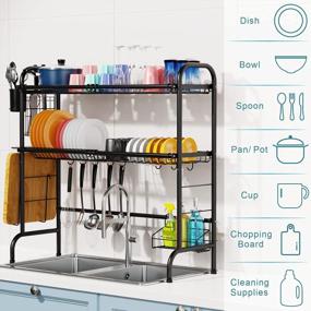 img 3 attached to Stainless Steel Over-The-Sink 2 Tier Dish Drying Rack With Durable Black Dish Drainer Shelf For Efficient Kitchen Organization - GSlife