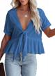 stylish ruffle hem crop top for women: v neck, self tie front, perfect for summer (sizes s-xxl) logo