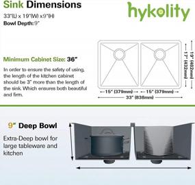 img 2 attached to Hykolity 33-дюймовая кухонная мойка из нержавеющей стали с двойной чашей 50/50 Undermount 16 калибра