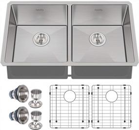 img 4 attached to Hykolity 33-Inch Undermount 50/50 Double Bowl 16 Gauge Stainless Steel Kitchen Sink