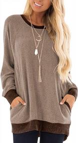 img 4 attached to Stylish Color-Block Women'S Tunic Top With Long Sleeves, Crew Neck, Pockets, And Casual Loose Fit - Perfect For Blouse Shirts And Sweatshirt Look
