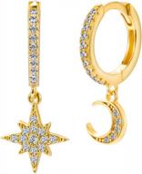 stylish hoop earrings for women:18k gold-plated moon and star hoops with cubic zirconia heart and evil eye dangles, hypoallergenic accessories perfect for birthdays, parties and christmas logo