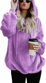img 4 attached to Double Fuzzy Faux Fleece Zipper Hoodie For Women - Cozy Casual Sweatshirt Outwear In Sizes S-XXL