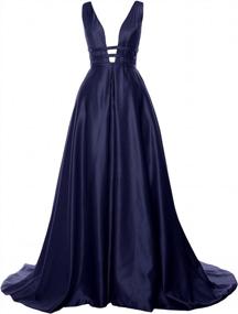 img 4 attached to Stunning MACloth Satin Ball Gown With Deep V-Neck - Perfect For Prom, Wedding, Or Formal Occasions