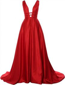 img 3 attached to Stunning MACloth Satin Ball Gown With Deep V-Neck - Perfect For Prom, Wedding, Or Formal Occasions