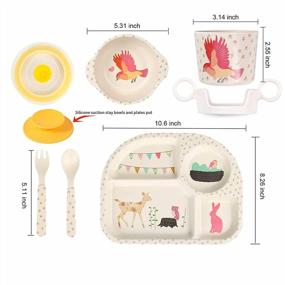 img 3 attached to Healthy Mealtime For Kids: 7-Piece Bamboo Dinnerware Set With Cartoon Tableware - BPA-Free, Dishwasher Safe, Food Plate, Bowl, Cup, Spoon, Fork - Shopwithgreen