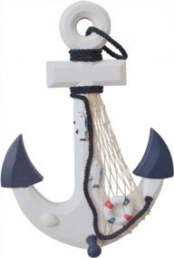 img 4 attached to Nautical Wooden Anchor Decor With Rope And Fishnet Lifebuoy Blue And White Beach Wood Anchor Wall Art Mediterranean Decor Door Hanging Ornament For Bedroom Bathroom Sculpture Home Decorations 12.6 X 9