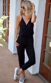 img 2 attached to Women'S Deep V Neck Short Sleeve Jumpsuit Romper With Drawstring Waist - Perfect For Summer Casual Look By PRETTYGARDEN