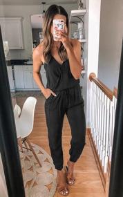 img 1 attached to Women'S Deep V Neck Short Sleeve Jumpsuit Romper With Drawstring Waist - Perfect For Summer Casual Look By PRETTYGARDEN