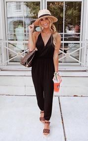 img 3 attached to Women'S Deep V Neck Short Sleeve Jumpsuit Romper With Drawstring Waist - Perfect For Summer Casual Look By PRETTYGARDEN