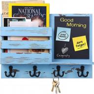 blue wooden key holder wall hook with mail sorter organizer shelf, 4 double key hooks for entryway, living room, and storage by biglufu logo
