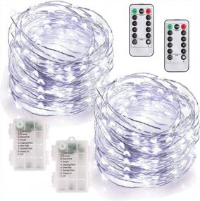 img 4 attached to 2 Pack 33Ft 100 LED Battery Operated Christmas Lights With Remote, 8 Modes & Timer - Waterproof Outdoor Indoor Cool White Fairy String Lights By MUMUXI