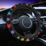 🌸 flower steering wheel cover: non-slip neoprene car accessory for women & men - floral protector case for auto, suv, sedan, vans, trucks - 15 inches логотип