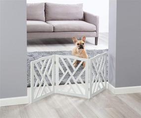 img 4 attached to Zoogamo 3 Panel White Wood Crisscross Top Dog Pet Gate - Wide Durable Lightweight Fence for Indoor/Outdoor Dog Safety - Expandable & Folding Design