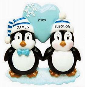 img 3 attached to Personalized Penguin Couples Christmas Ornament (Blue Snowflake)