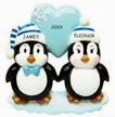 personalized penguin couples christmas ornament (blue snowflake) logo