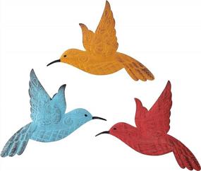 img 4 attached to 3 Pack Outdoor Garden Patio Fence Wall Art - Schwousi Metal Hummingbird Wall Decor для гостиной, спальни (оранжевый, синий, красный)