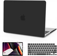 protective case for macbook pro 14 inch (2021-2023 models) with touch id and m1/m2 chip - hard shell cover, keyboard skin, and screen guard - black logo