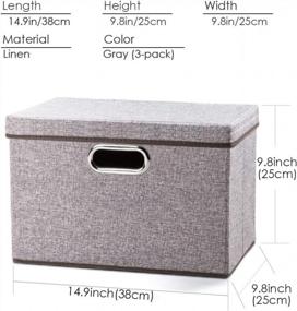img 1 attached to Set Of 3 PRANDOM Foldable Linen Fabric Storage Boxes With Lids - Collapsible Bins For Home, Office, Closet, Nursery - Organizer Containers With Covers (14.9X9.8X9.8 Inches)