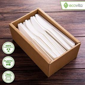 img 3 attached to 140 Large 100% Compostable Knives (7 in.) - Eco-Friendly, Durable, and Heat Resistant Disposable Utensils by Ecovita with Convenient Tray