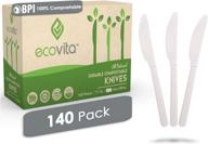 140 large 100% compostable knives (7 in.) - eco-friendly, durable, and heat resistant disposable utensils by ecovita with convenient tray logo