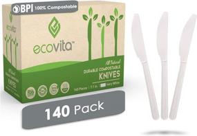 img 4 attached to 140 Large 100% Compostable Knives (7 in.) - Eco-Friendly, Durable, and Heat Resistant Disposable Utensils by Ecovita with Convenient Tray
