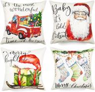 set of 4 joyhalo christmas pillow covers - farmhouse cushion cases for sofa and couch, 18 x 18 inches in cotton linen material logo