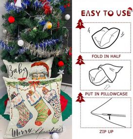 img 2 attached to Set Of 4 Joyhalo Christmas Pillow Covers - Farmhouse Cushion Cases For Sofa And Couch, 18 X 18 Inches In Cotton Linen Material