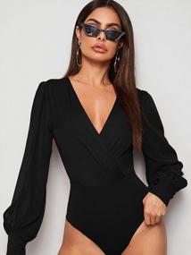 img 2 attached to Women'S Deep V Neck Wrap Bodysuit - Solid Color & Long Sleeve Design By WDIRARA