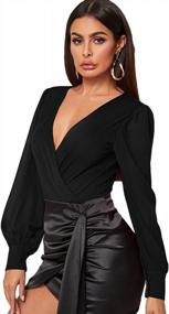 img 4 attached to Women'S Deep V Neck Wrap Bodysuit - Solid Color & Long Sleeve Design By WDIRARA