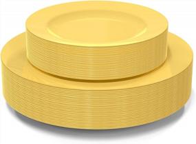 img 4 attached to Plastic Plates Disposable, Light Yellow, 60 Pcs