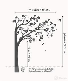 img 1 attached to Decorate Your Nursery with a Large Corner Tree Wall Decal 🌸 featuring Big Blossoms, Birds, and Leaves Mural 087 (Leaning Right, Black, White)