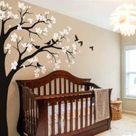 decorate your nursery with a large corner tree wall decal 🌸 featuring big blossoms, birds, and leaves mural 087 (leaning right, black, white) логотип