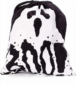 img 4 attached to Halloween Candy Bag Ghost Print - Durable And Washable Canvas Tote With Drawstring For Trick Or Treating