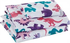 img 2 attached to 🦖 Dinosaur Land Pink Twin Sheet Set for Girls and Kids - Purple, Turquoise, and Pink Dinosaurs Print - Brand New