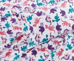 img 1 attached to 🦖 Dinosaur Land Pink Twin Sheet Set for Girls and Kids - Purple, Turquoise, and Pink Dinosaurs Print - Brand New