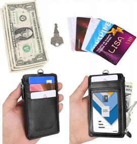img 2 attached to Vertical PU Leather Badge Holder With Retractable Reel And Side Zipper Pocket - Easy Swipe ID Card Holder For Men And Women, Black - From Wisdompro